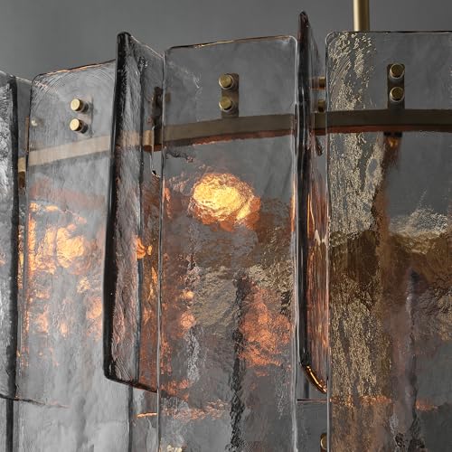 47" Extra Large Tiered Smoked Clear Textured Glass Chandelier