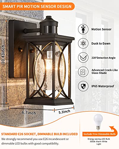 Motion Sensor Outdoor Wall Light with Dimmable Bulb