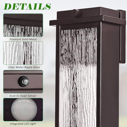 16" Oil Rubbed Bronze Outdoor Light Fixtures with Rippled Glass (2 Count)