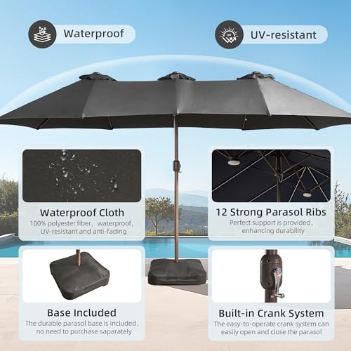 15ft Umbrella Outdoor Patio Solar Lights with Base
