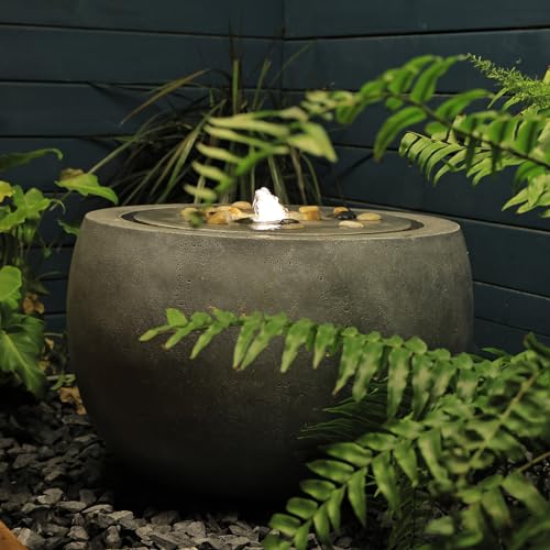 Garden Medium Water Fountain Outdoor Bubbler Water Feature Indoor with Lights & Pump and Pebbles Waterfall Fountains for Patio Deck Yard Home Decor Gray