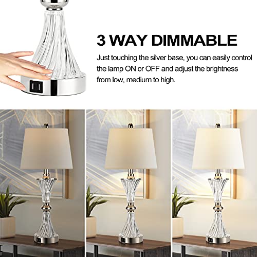 Touch Control Table Lamp for Bedrooms 3 Way Dimmable White Drum Shade Modern Bedsides Nightstand lamp Set of 2 with 2 USB Charging Port