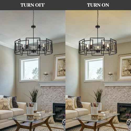 5-Light Black Geometric Chandelier,Height Adjustable Industrial Chandelier for Dining Room,Modern Farmhouse Chandelier Light Fixture over Table,for Bedroom,Living Room,Entryway,Bulbs Not Included