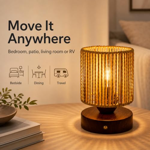 Cordless Rattan Table Lamp