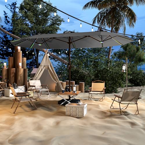 15FT Large Rectangular Patio Umbrella with Solar Lights