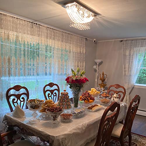 Crystal Chandelier Modern Chandelier Flush Mount Chandelier Silver Rectangle Crystal Raindrop Chandelier 8 Lights Ceiling Light Fixture Pendant Lamp for Kitchen Island Dining Room Closet Wedding Decor