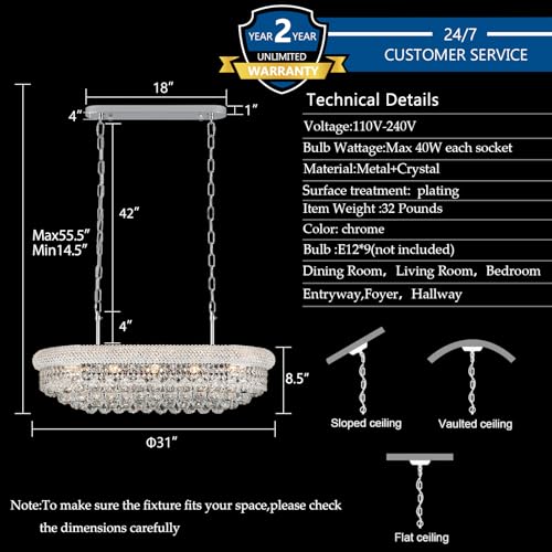 Chrome Crystal Chandeliers for Dining Room