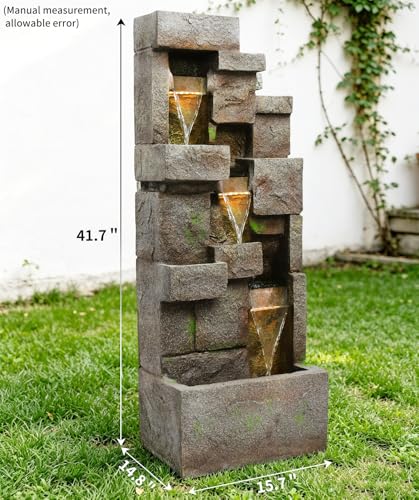 41.7" Outdoor Fountain 3 Tier Modern Water Fountain with LED Light and Pump