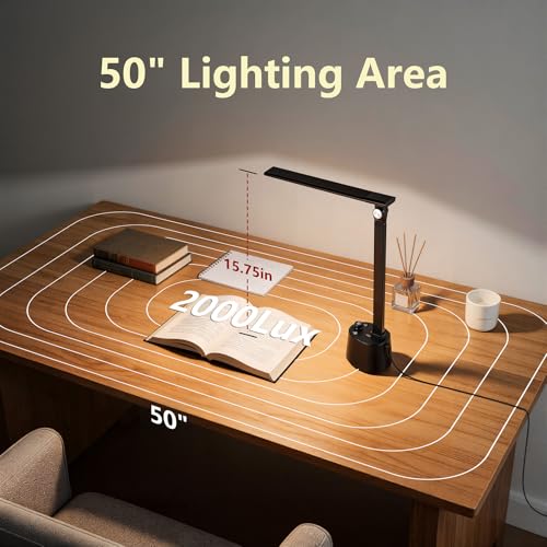 Small Desk Lamp with USB C Charging Port 5 Colors Stepless Dim Black (Matte Black / Compact)