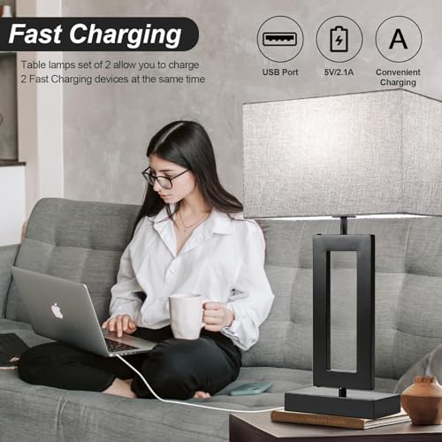 22’’ Tall Set of 2 Touch Control Table Lamp w. 2 USB Ports (2 Count)