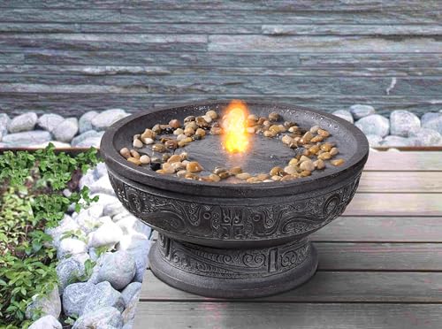 Outdoor Water Fountain with Led Light Decorative Pedestal Bowl Design with River Stones Home Decoration