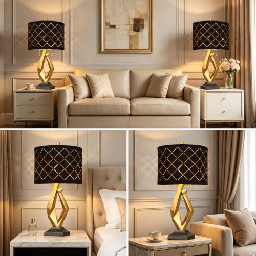Modern Black and Gold Table Lamps Set of 2 with Dual Pull Chains Switch (2 Count)