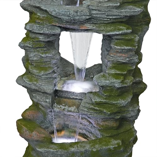 WIN1648 39" Stacked Stone Rainforest Fountain with Cool White LED Lights