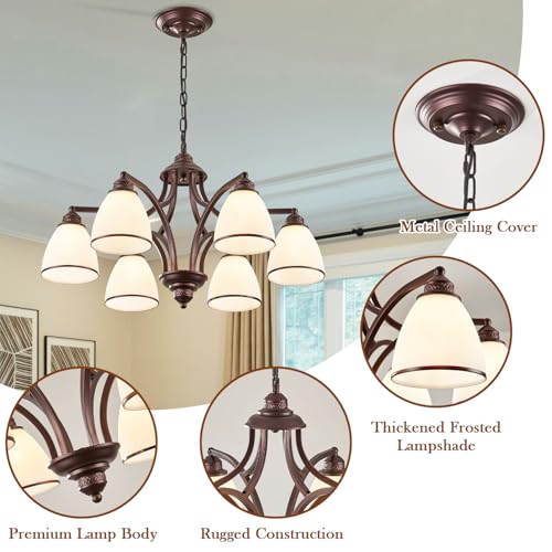 6 Light Oil Rubbed Bronze Farmhouse Chandelier Light Fixture for Kitchen Antique Matte Brown Ceiling Hanging Lamp Adjustable 47" Max Pendant Light for Dining Room Table