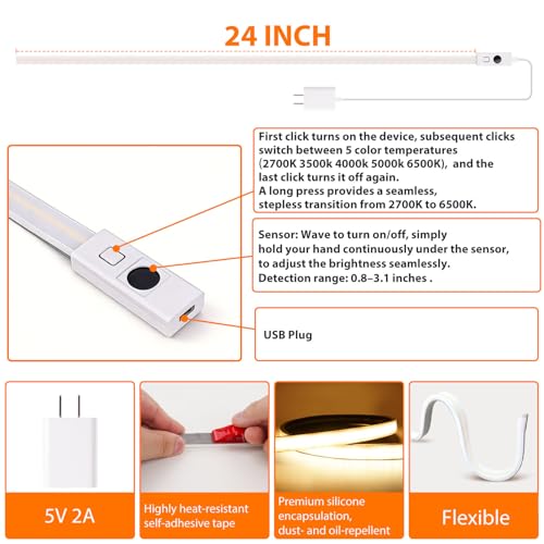 24 inch COB LED Under Cabinet Lighting with Memory Function (24inch-1Pack)