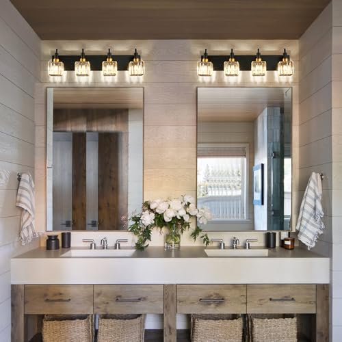 Gold Black Crystal Bathroom Lighting Fixtures