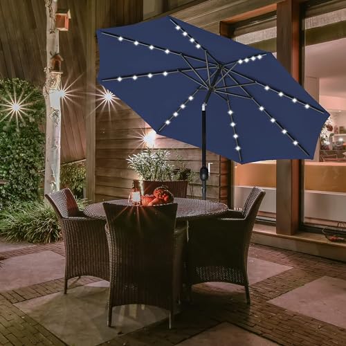 2 Pack 9' Solar Umbrella 32 LED Lighted Patio Umbrella Table Market Umbrella with Push Button Tilt (2 Count)