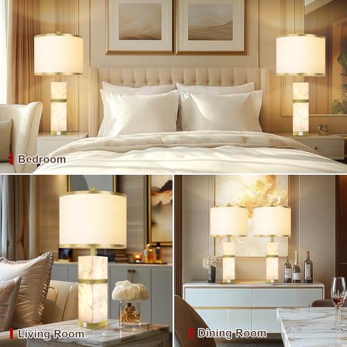 27" Alabaster Table Lamps Set of 2 with Night Light for Bedroom (2 Count)