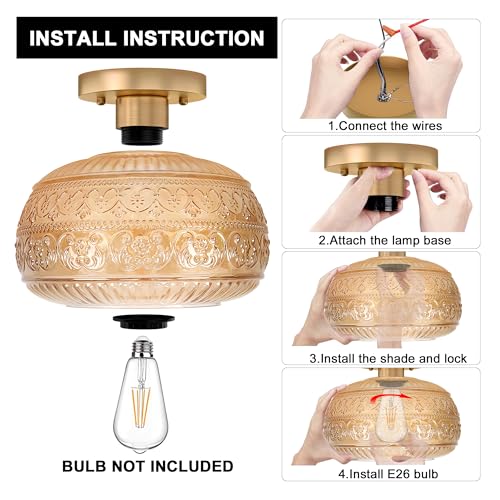 Antique Amber Glass Flush Mount Ceiling Light Fixtures