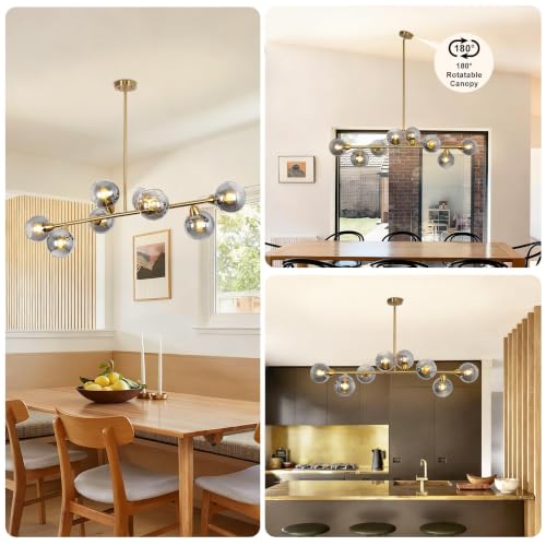 Linear Chandeliers for Dining Room 8 Lights Gold Sputnik Island Light