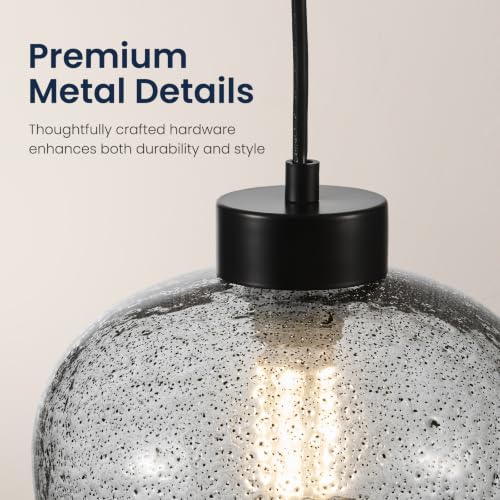 8.6" Black Grey Globe Seeded Glass Kitchen Island Pendant Light