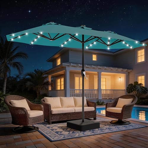 15FT Patio Umbrella with Solar Lights