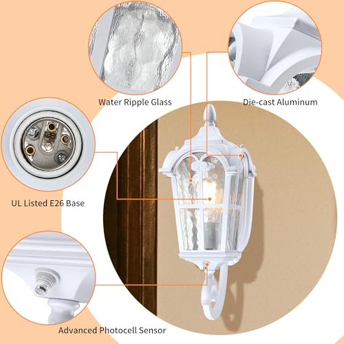 17.71" Dusk Dawn Outdoor Porch Light White Exterior Wall Lantern
