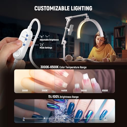 Basics 22" Half Moon Lash Light with Articulating Desk Clamp Mount Stand (72 Count)