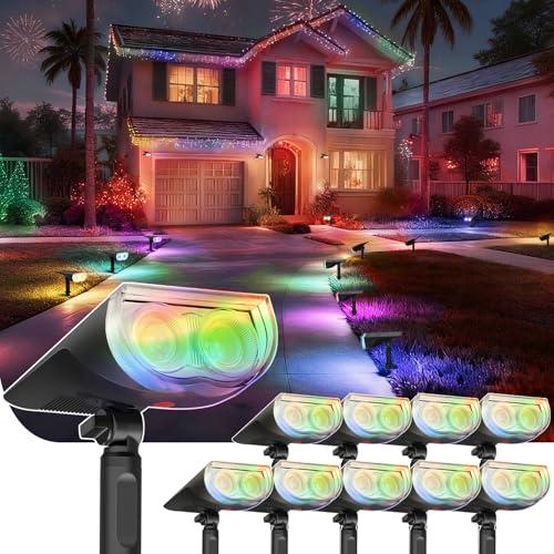 RGB Solar Spotlights Outdoor Waterproof 9 Modes Multicolor 10 Pack