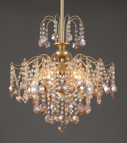 Modern Gold Crystal Chandelier Amber Crystal Pendant Light 6 Lights for Bedroom Dining Room Entryway Hallway Office Bathroom UL Listed