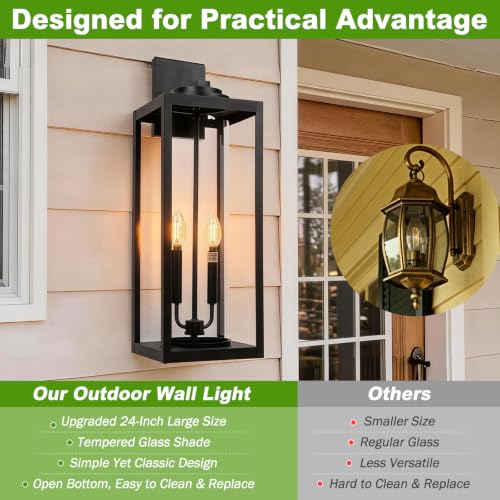 Large 24 Inch Outdoor Wall Light Fixtures (2 Count)