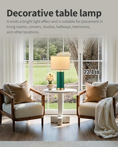 23.4" Green PU Leather Table Lamps for Living Room Set of 2 (2 Count)
