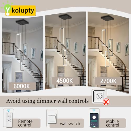3 Lights Modern Rectangle Chandelier Dimmable Pendant Lighting Adjust LED Staircase Chandelier Hanging Light Fixtures for Kitchen Island Dining Room Entryway Foyer Black