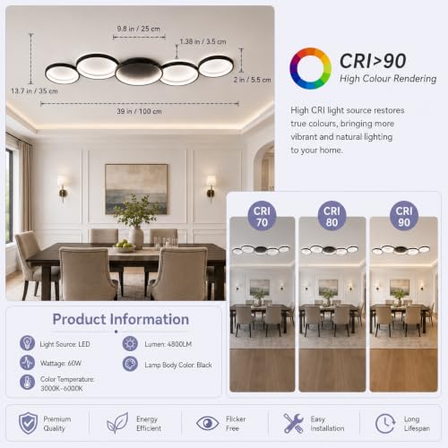39.37 Inch Modern LED Ceiling Light Fixture