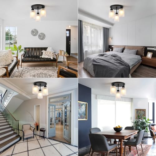 3 Light Industrial Farmhouse Black Matte Light Fixtures Ceiling Mount (3 Count)