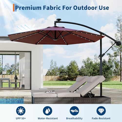 10FT Solar Lights Offset Patio Umbrella with Cross Base