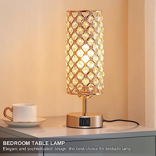 Gold Crystal Touch Lamp for Bedroom with USB