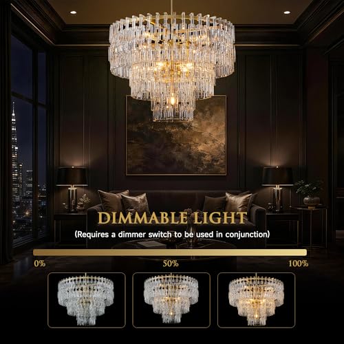 36'' W Round Crystal Chain Chandelier 9