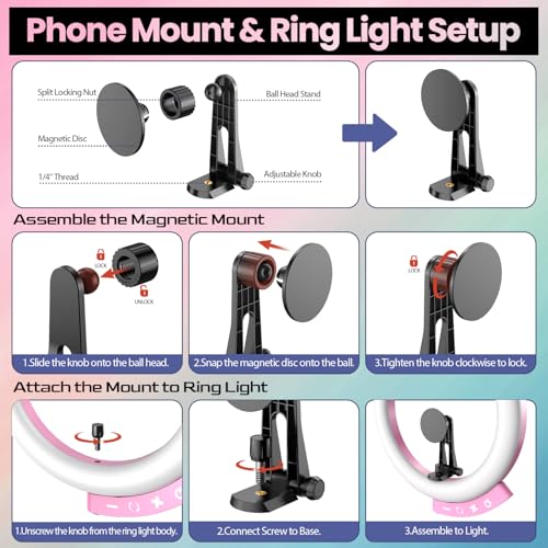 12'' LED Ring Light with 62'' Tripod Stand and Magnetic Phone Holder