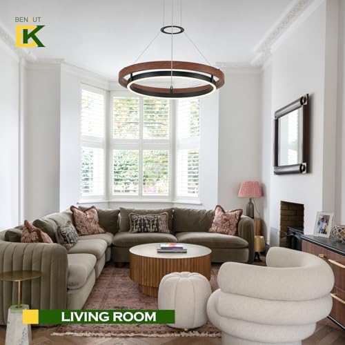 Modern LED Chandelier Circular Farmhouse Red Walnut Color