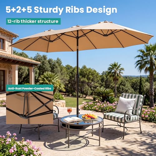 15FT Large Double Sided Patio Umbrella with Base Included