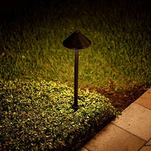 VOLT Conehead 12V Black Brass Path Light (7" Shade, 25" Tall) for Low Voltage Landscape Lighting on Outdoor Pathway, Walkway, Garden, Driveway or Patio - Aura Lighting