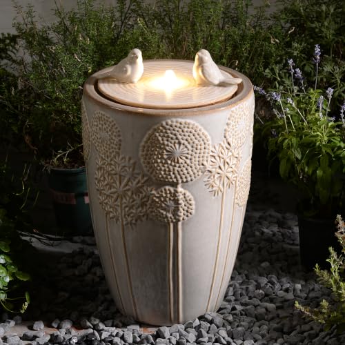 Ivory Ceramic Bird & Dandelion Fountain