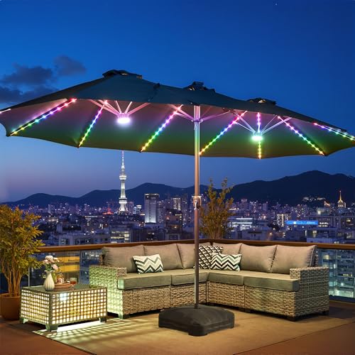 15 Ft Umbrella Outdoor Patio Solar Lights With Base