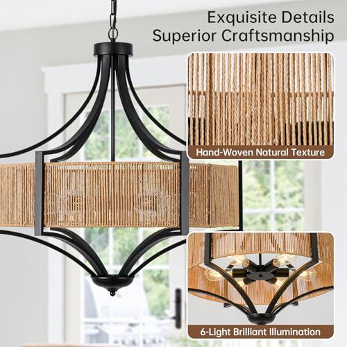 25.6" Large Rattan Chandelier