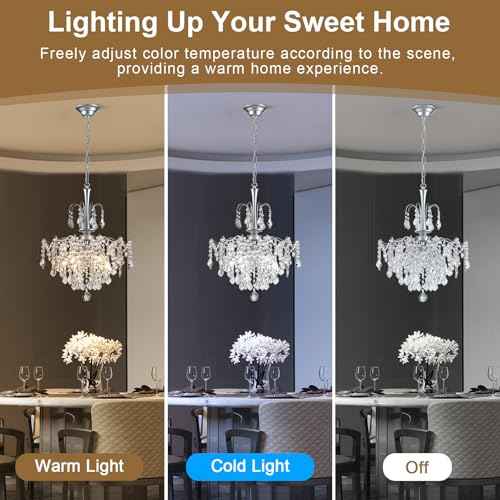 Modern Crystal Chandelier, Chrome Candle Chandeliers for Dining Room Lighting Fixtures Hanging, Kitchen Ceiling Hanging Pendant Light for Bedroom Living Room Kitchen Island Hallway
