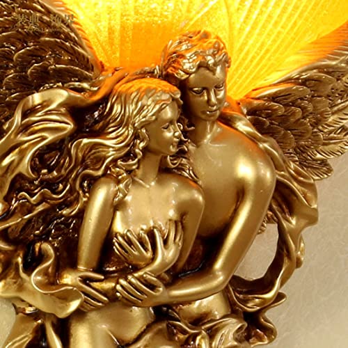 2 Pack Vintage Wall Sconce Lights Gold Unique Antique Sconces with Frosted Glass Lamp Shade Resin Angel Art Deco Style European Modern Wall Lighting for Living Room Hallway Bedroom
