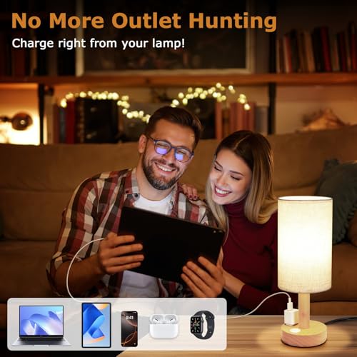 Small Bedside Table Lamp with AC Outlet