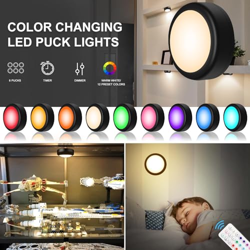 LED Puck Lights with Remote Control (6 Count)