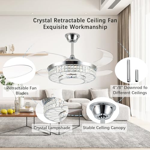 42" Retractable Ceiling Fans with Lights